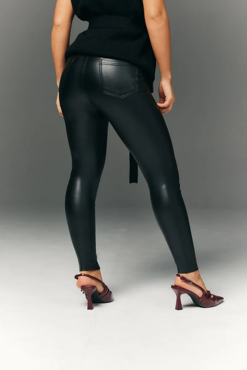 Perfect Sculpting High Waisted Leather Look Leggings With Back Pocket sold by Chi Chi London product image thumbnail 3