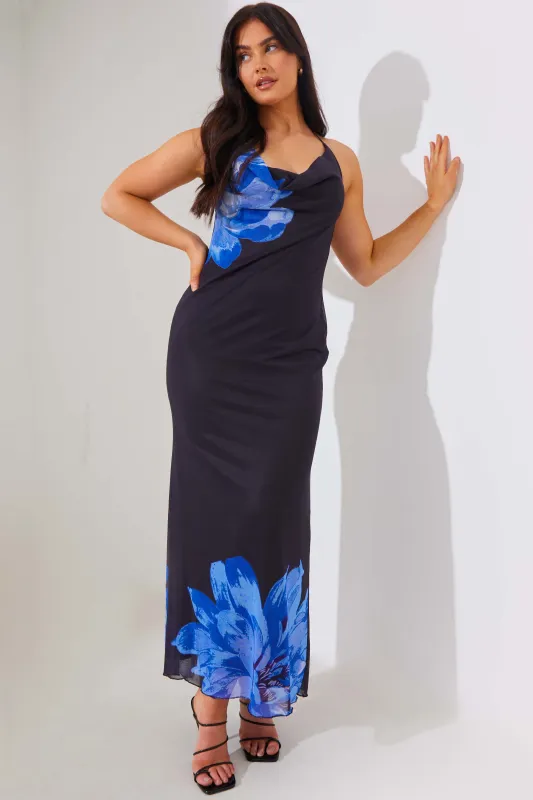 Mesh Floral Halterneck Cowl Maxi Dress made by In the style