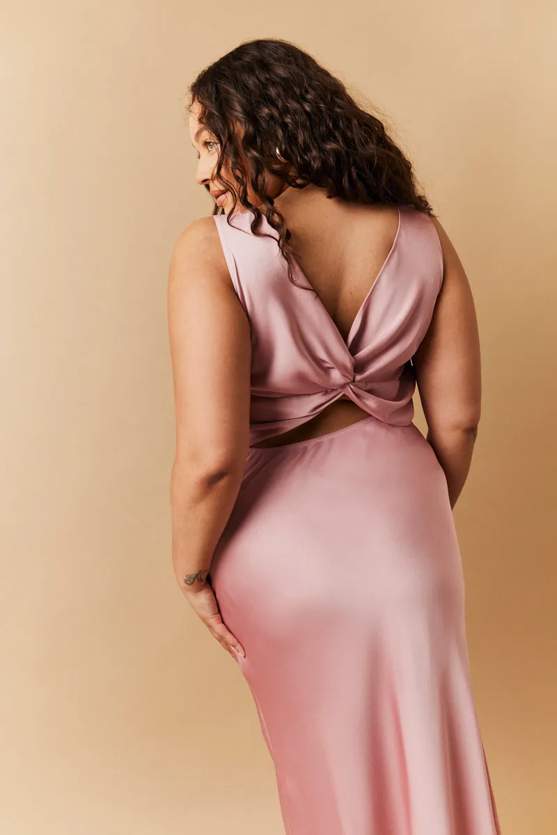 Rose Pink Satin Twist Back Maxi Dress sold by Chi Chi London product image thumbnail 5