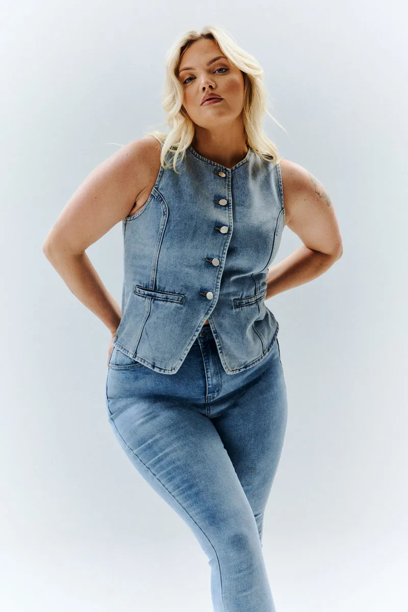 Denim Crew Neck Waistcoat sold by Chi Chi London product image thumbnail 5