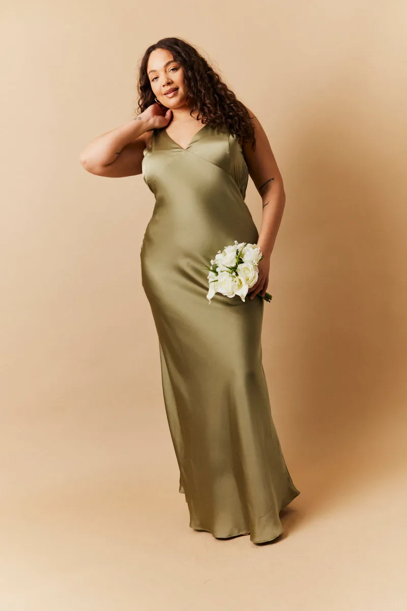 Olive Satin Twist Back Maxi Dress sold by Chi Chi London product image thumbnail 2