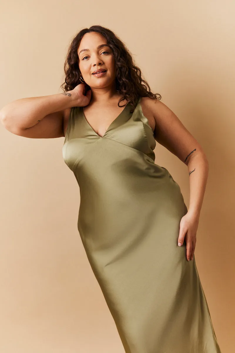 Olive Satin Twist Back Maxi Dress sold by Chi Chi London product image thumbnail 4