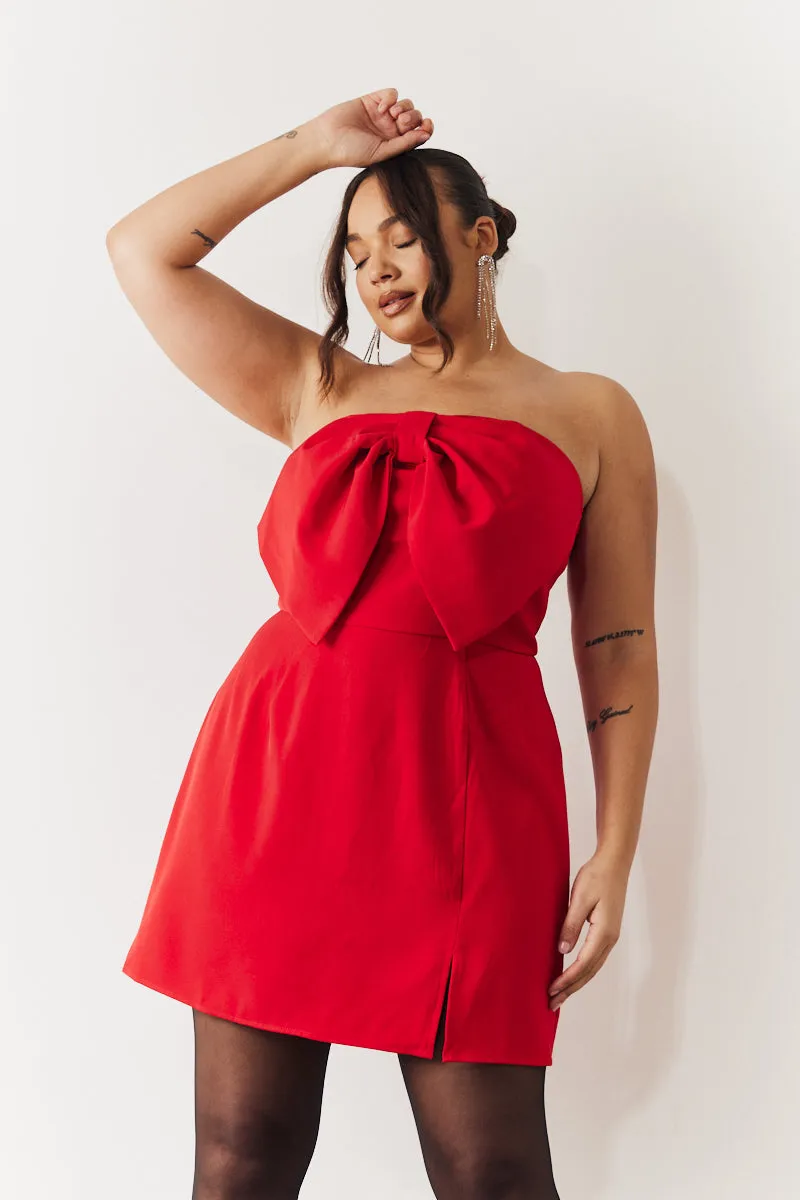 Red Bandeau Bow Front Split Hem Mini Dress sold by Chi Chi London product image thumbnail 5