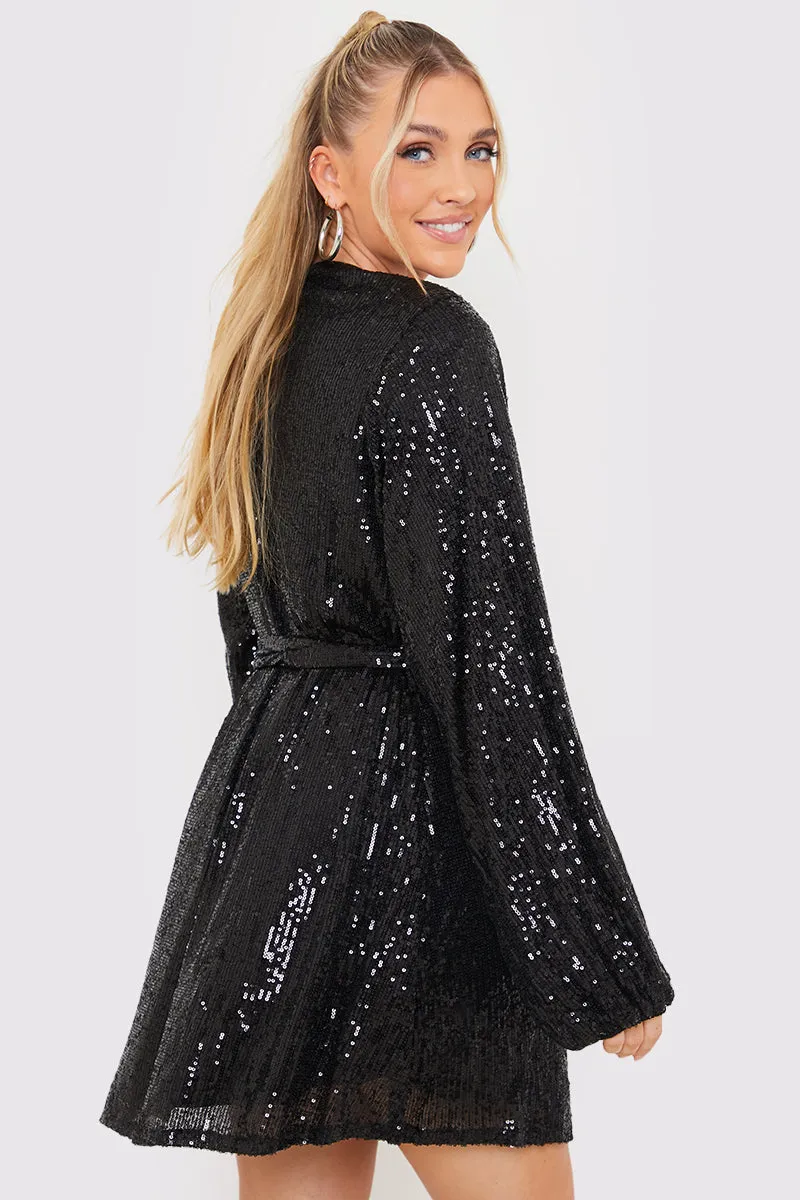 Sequin Belted Balloon Sleeve Mini Dress sold by Chi Chi London product image thumbnail 5