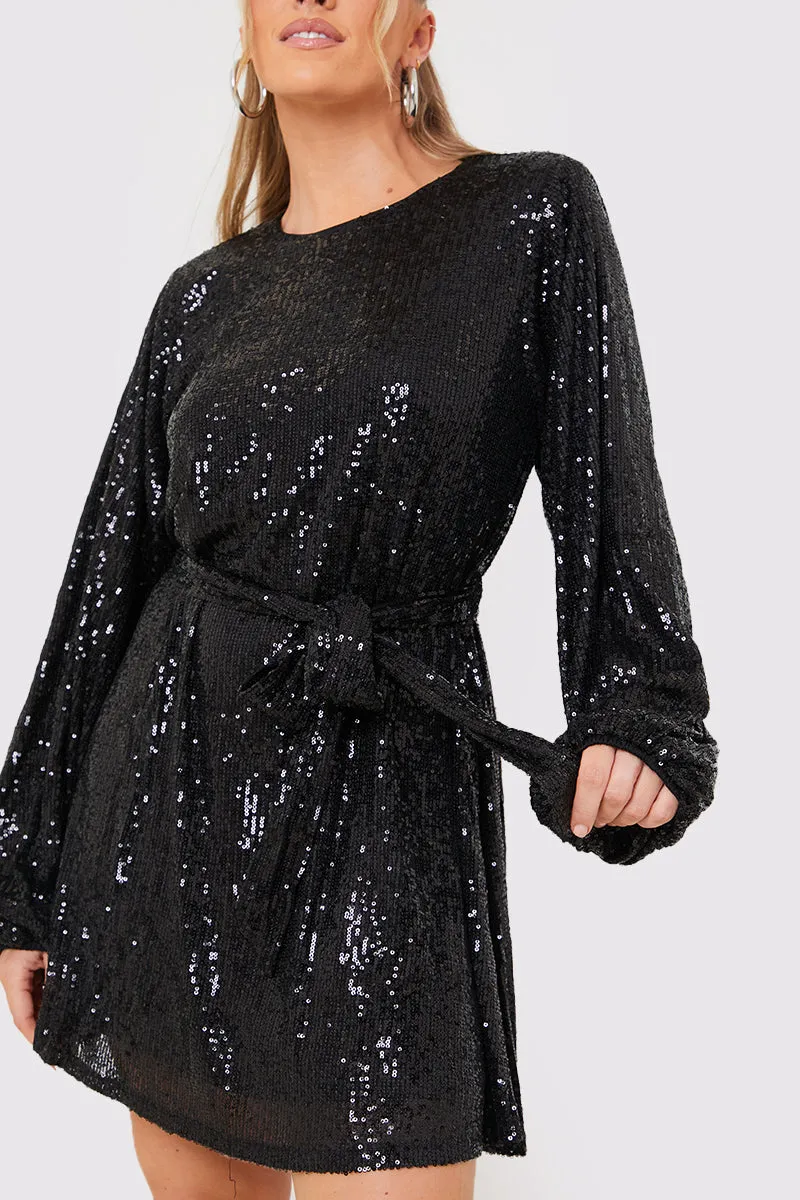 Sequin Belted Balloon Sleeve Mini Dress sold by Chi Chi London product image thumbnail 4