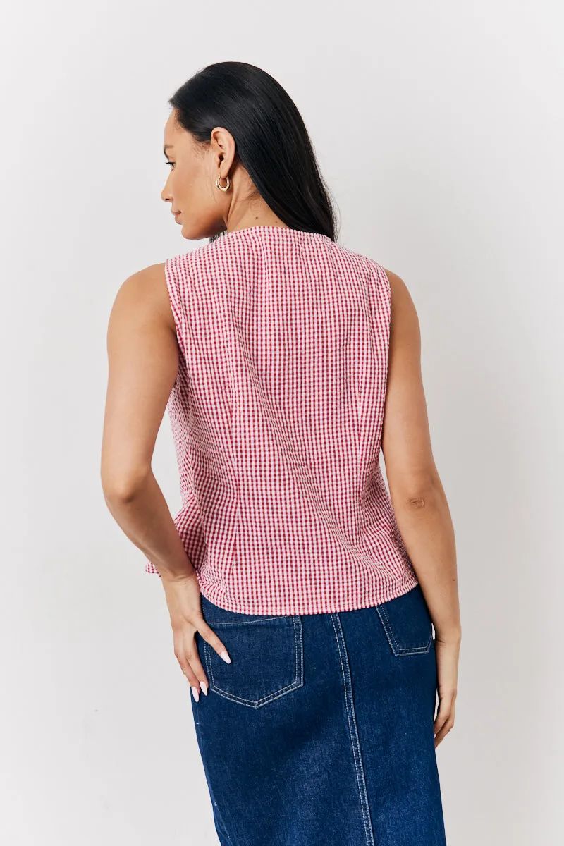 Red Seersucker Gingham Tie Front Top sold by Chi Chi London product image thumbnail 3
