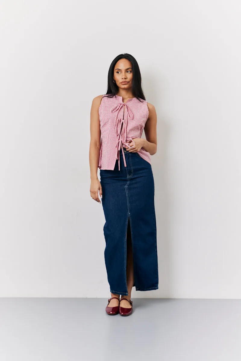 Red Seersucker Gingham Tie Front Top sold by Chi Chi London product image thumbnail 2