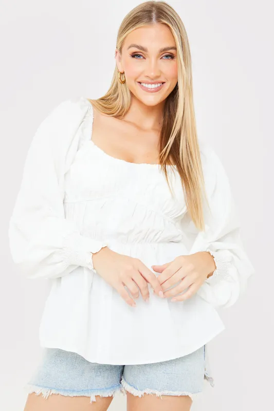 Shirred Button Down Blouse made by In the style