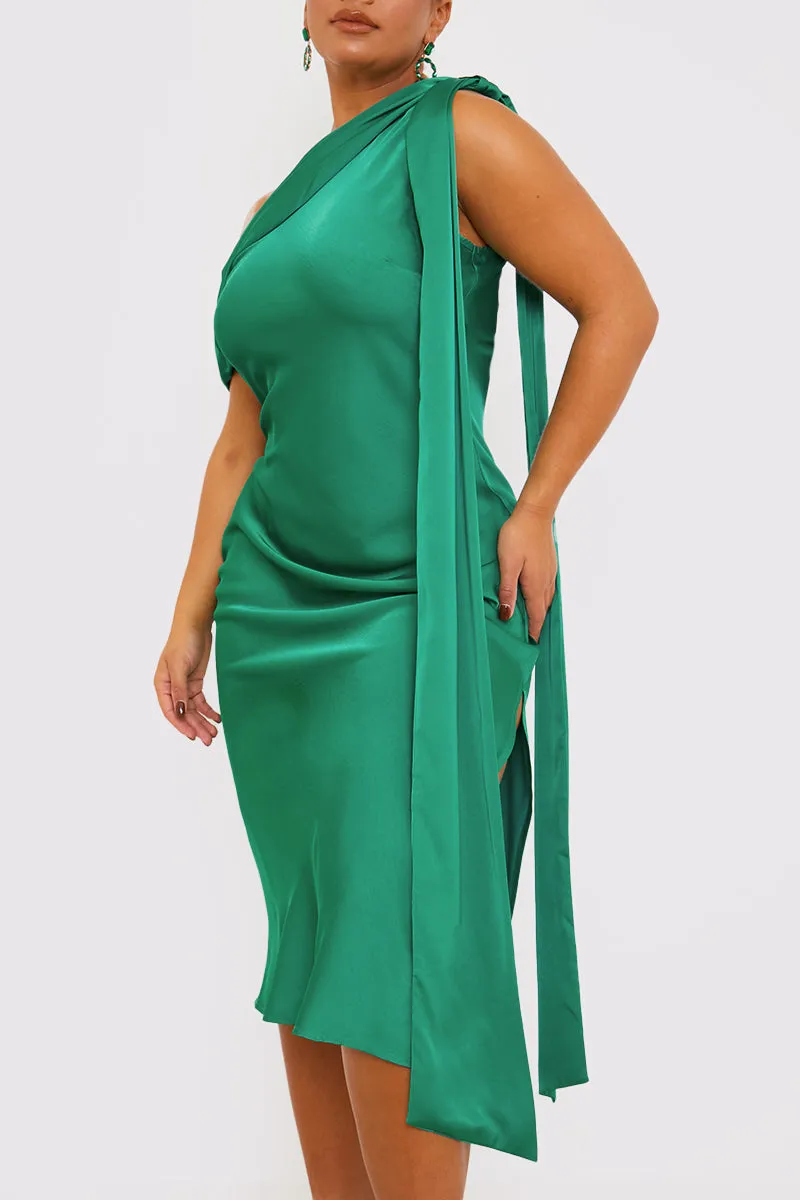 Green Satin Asymmetric Neckline Midi Dress sold by Chi Chi London product image thumbnail 3