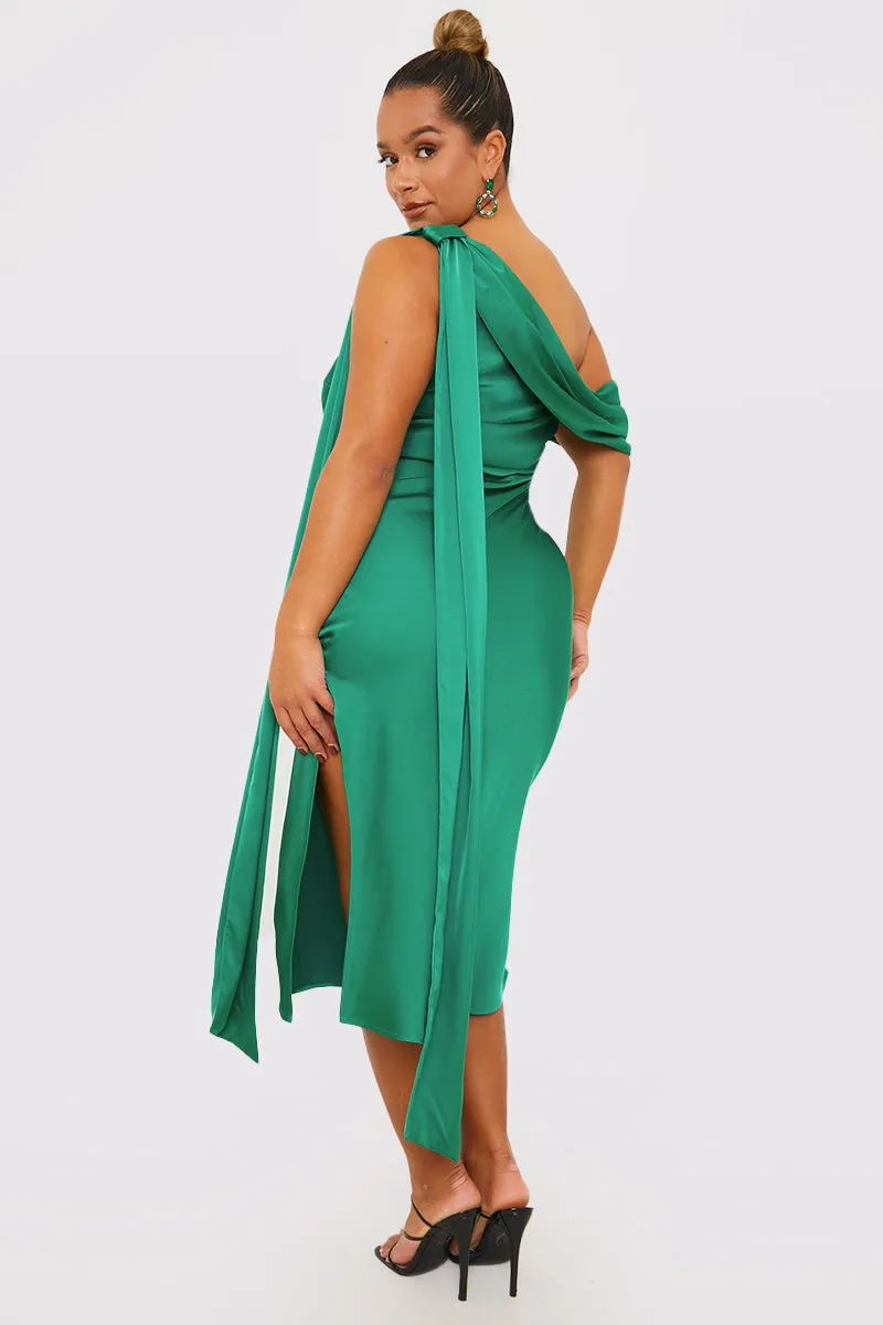 Green Satin Asymmetric Neckline Midi Dress sold by Chi Chi London product image thumbnail 4