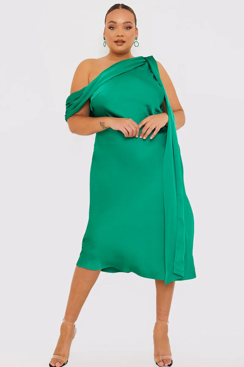 Green Satin Asymmetric Neckline Midi Dress sold by Chi Chi London product image thumbnail 5