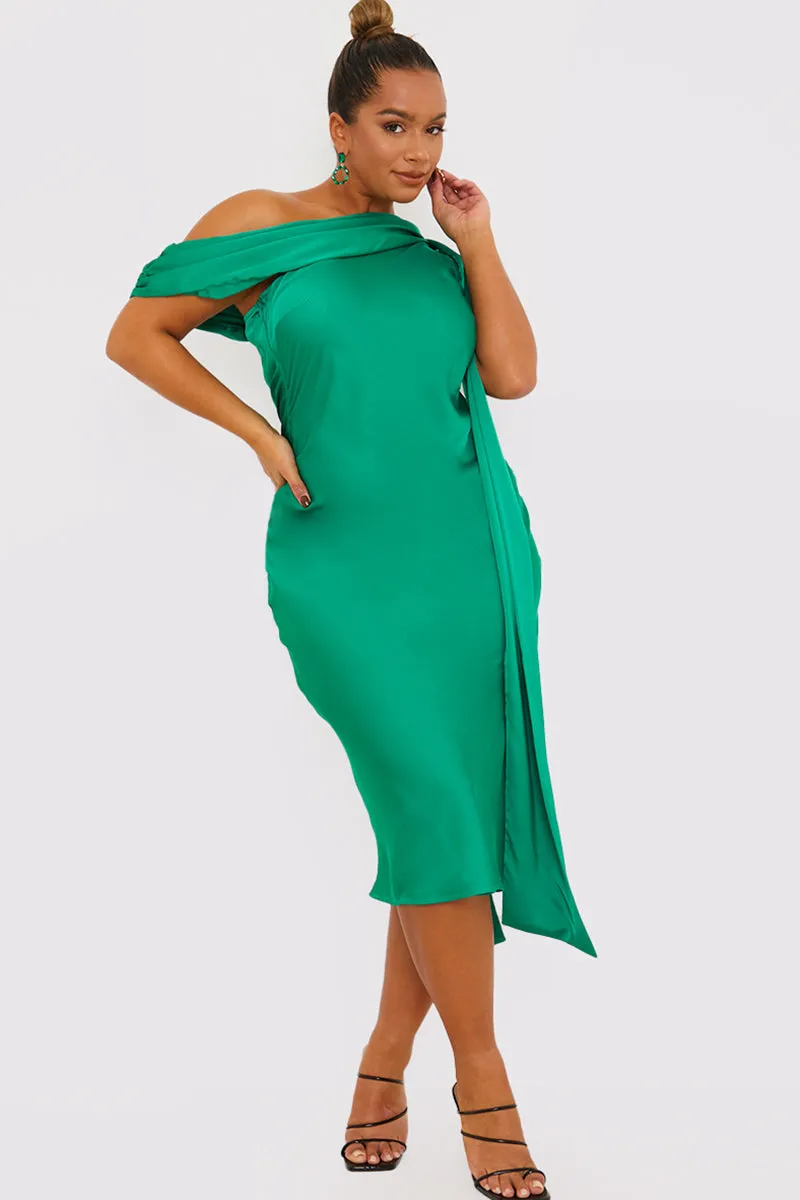 Green Satin Asymmetric Neckline Midi Dress sold by Chi Chi London product image thumbnail 2
