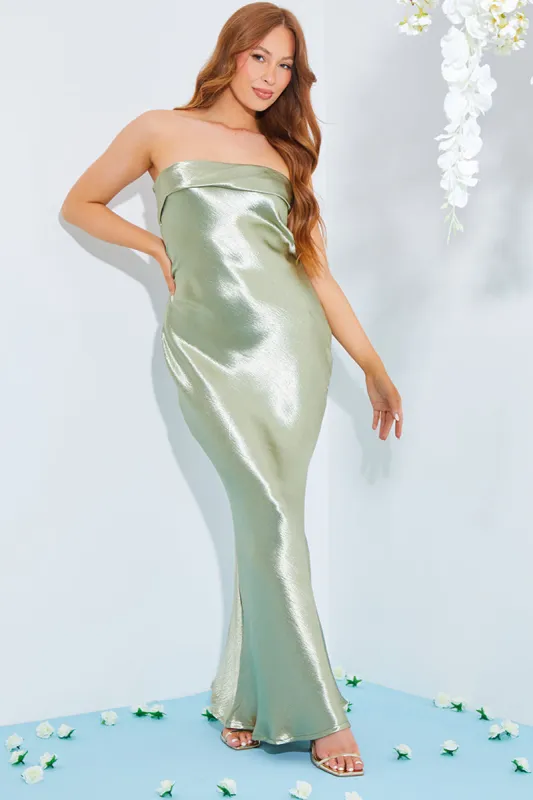 Satin Bandeau Cowl Back Cut Out Maxi Dress made by In the style