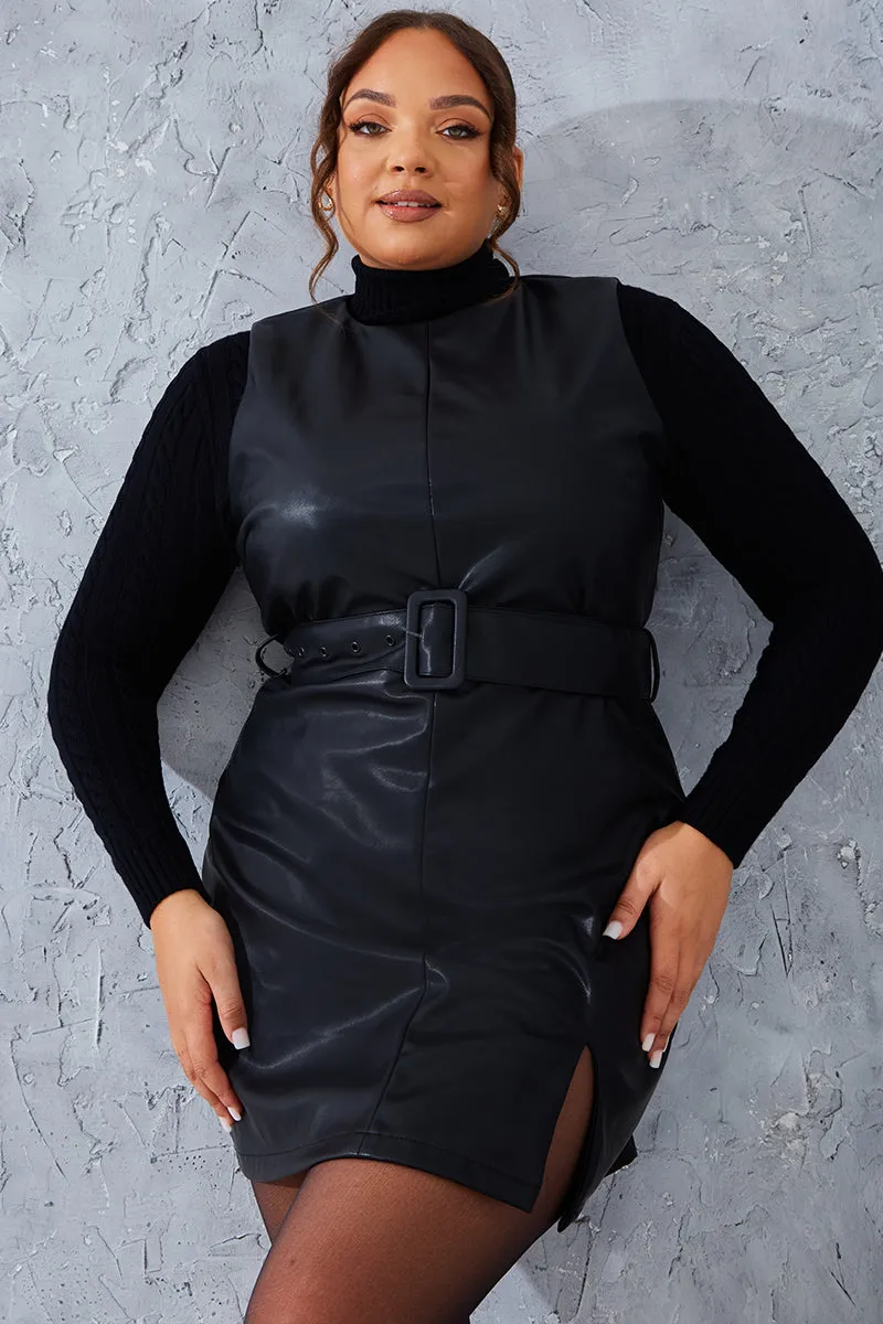 Sleeveless Belted Leather Look Dress sold by Chi Chi London product image thumbnail 5