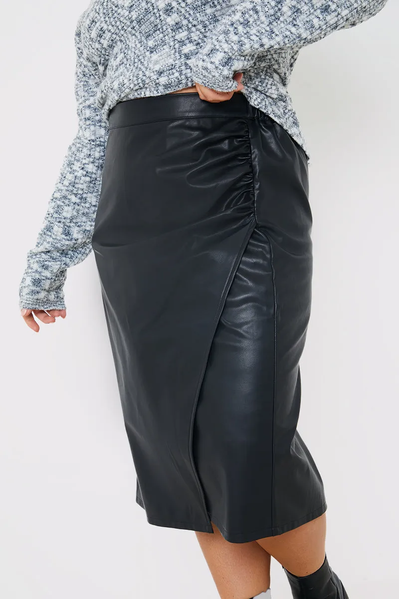 Leather Look Side Split Midi Skirt sold by Chi Chi London product image thumbnail 2