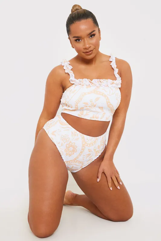 Scarf Print Shirred High Waisted Bikini Bottom made by In the style