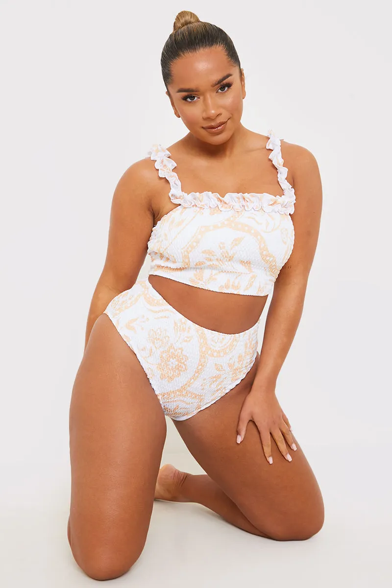 Scarf Print Shirred High Waisted Bikini Bottom sold by Chi Chi London