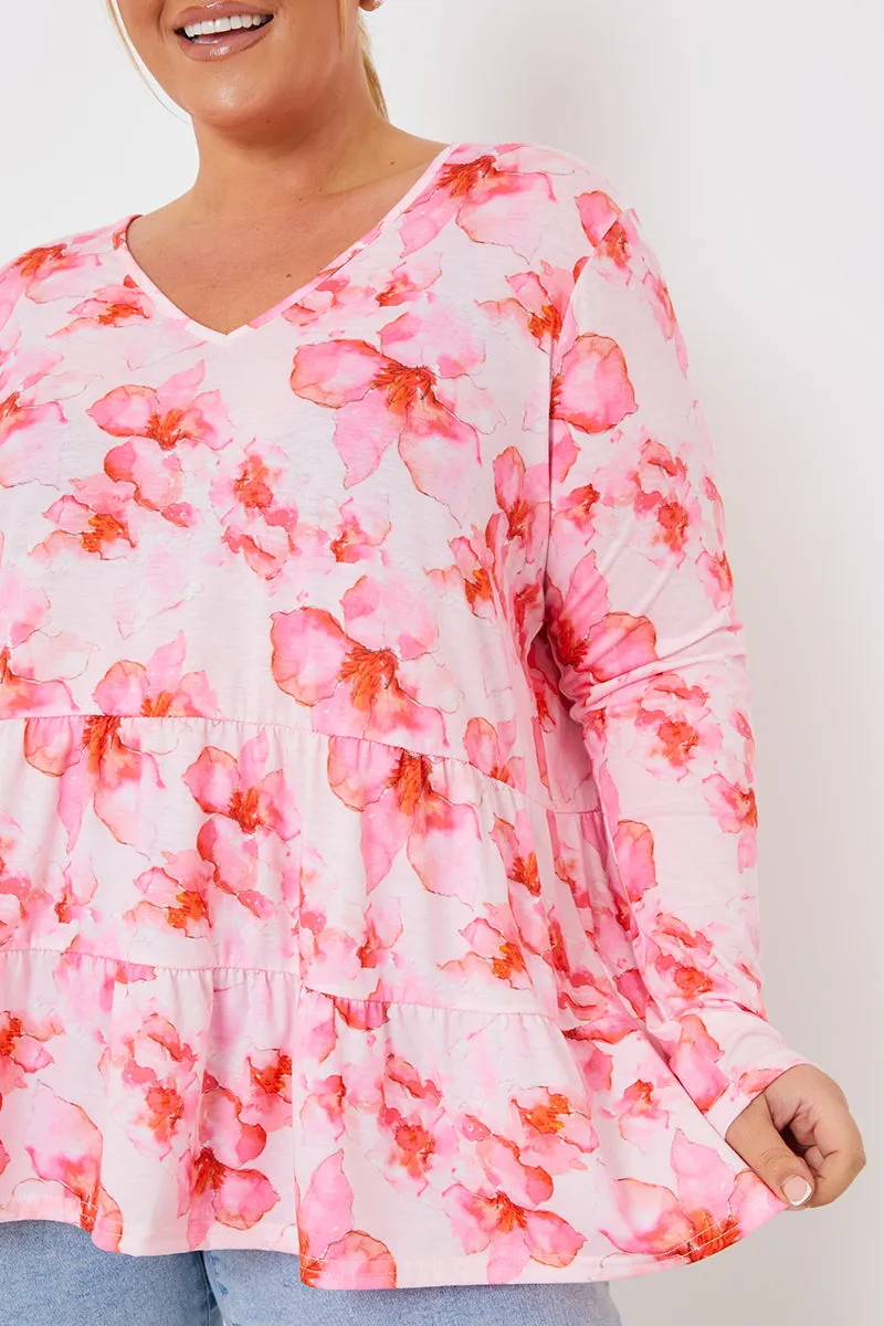 FLORAL TIERED JERSEY SMOCK TOP sold by Chi Chi London product image thumbnail 3