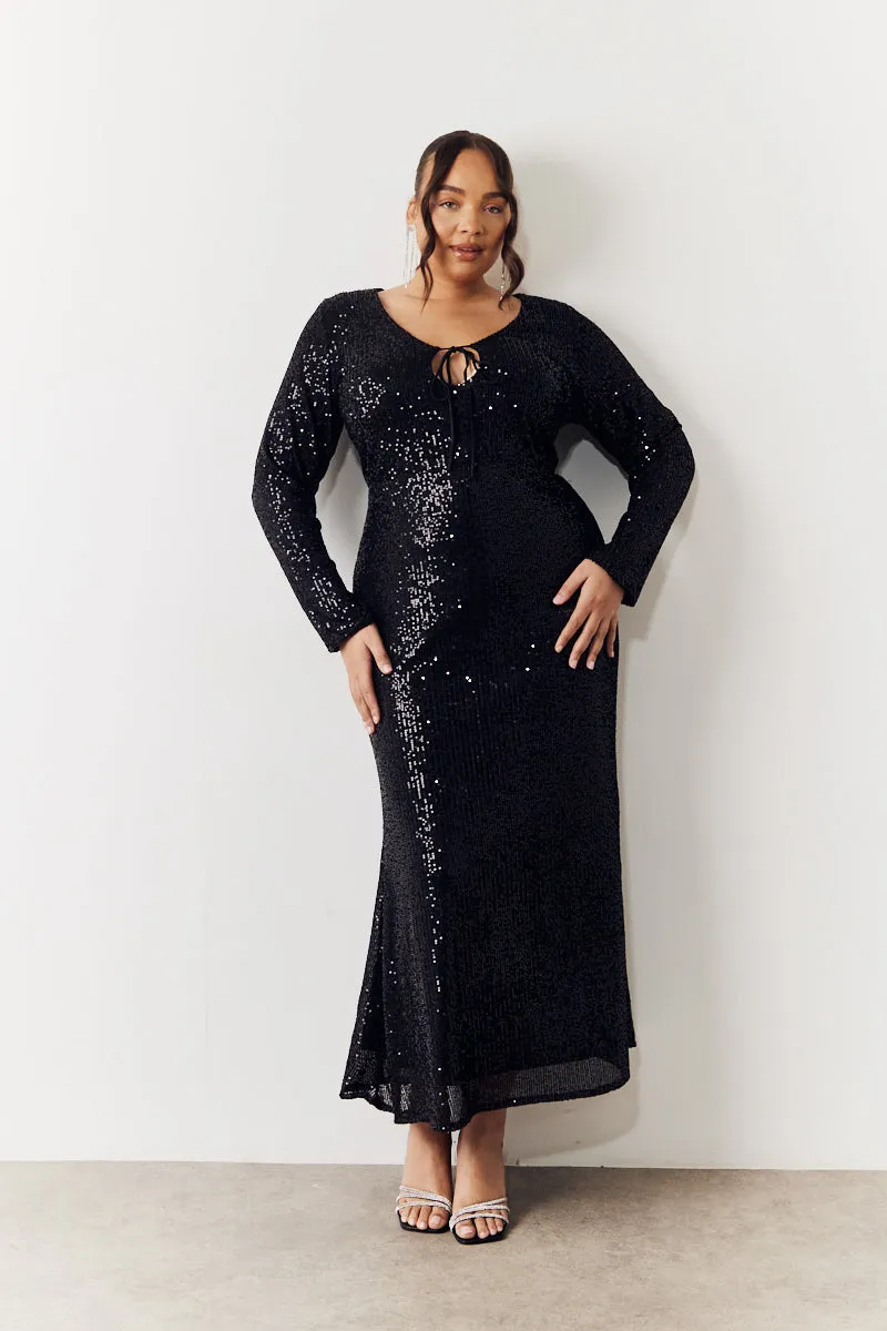 Black Sequin Long Sleeve Maxi Dress sold by Chi Chi London product image thumbnail 5