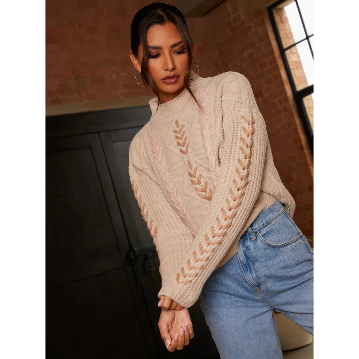 Chi Chi London Contrast Cable Detail Jumper in Cream sold by Chi Chi London