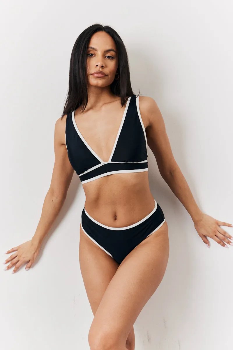 Black Contrast Binding Plunge Bikini Top sold by Chi Chi London