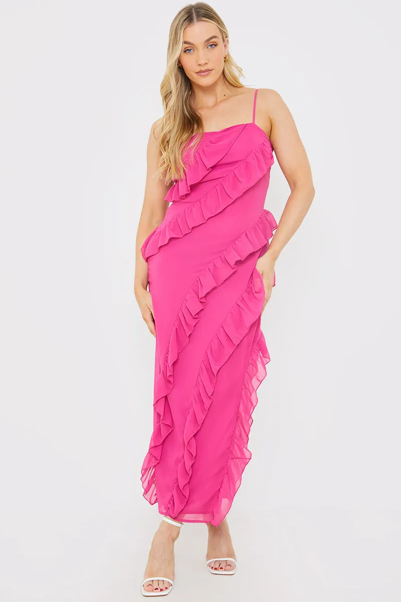Pink Ruffle Cami Maxi Dress sold by Chi Chi London