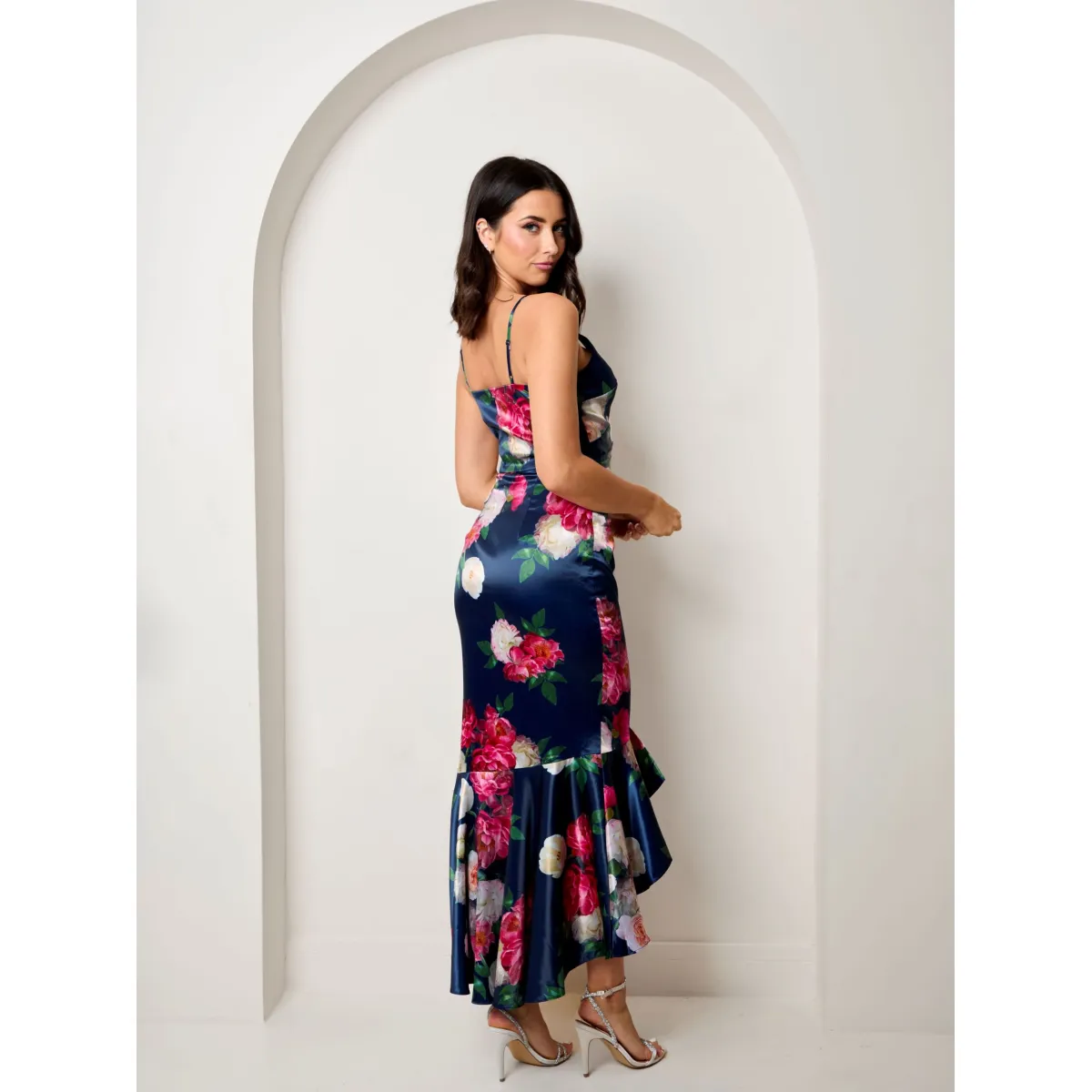 Chi Chi London Sleeveless Floral Print Ruffle Hem Midi Dress in Navy sold by Chi Chi London product image thumbnail 3