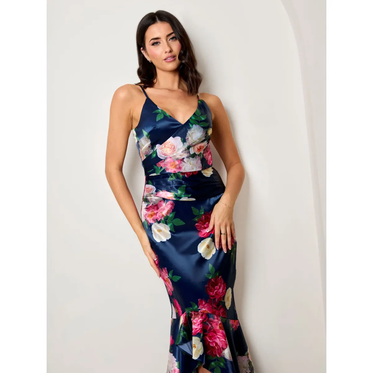 Chi Chi London Sleeveless Floral Print Ruffle Hem Midi Dress in Navy sold by Chi Chi London product image thumbnail 2