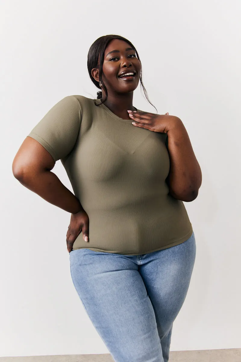 Khaki Ribbed Crew Neck Short Sleeve Top sold by Chi Chi London product image thumbnail 5