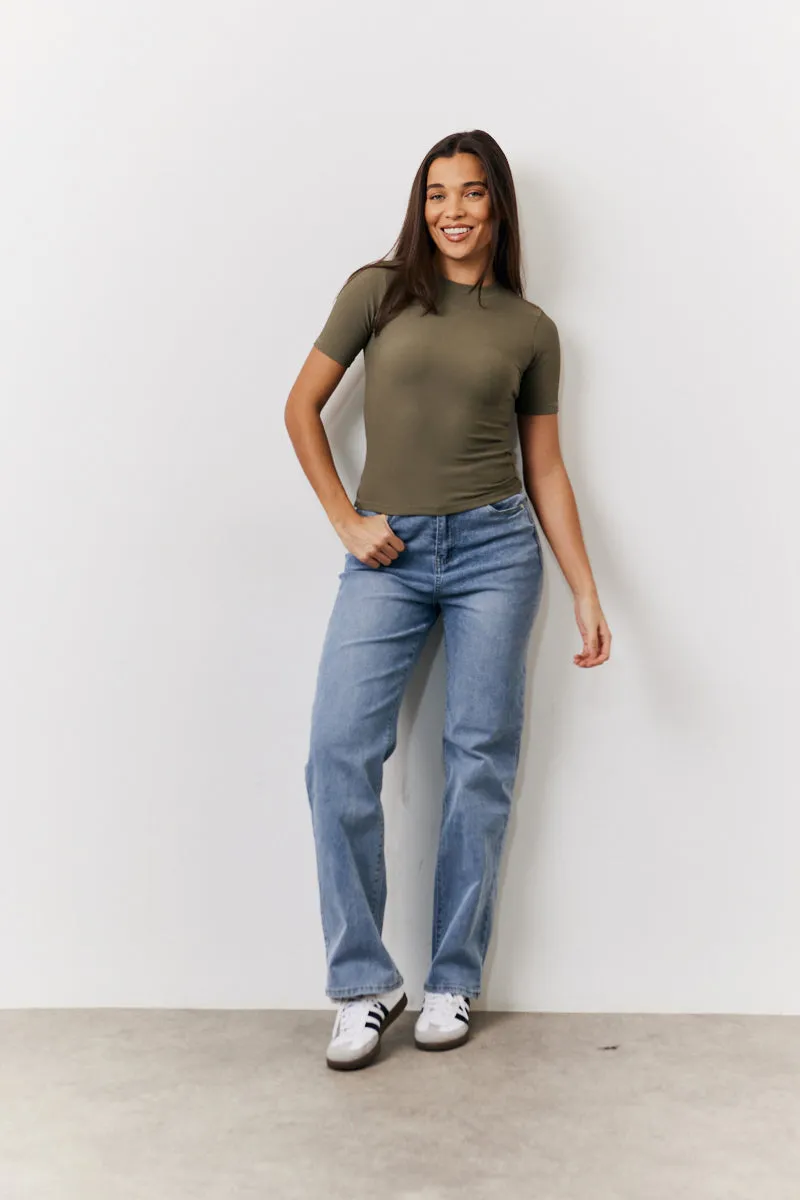Khaki Ribbed Crew Neck Short Sleeve Top sold by Chi Chi London product image thumbnail 2
