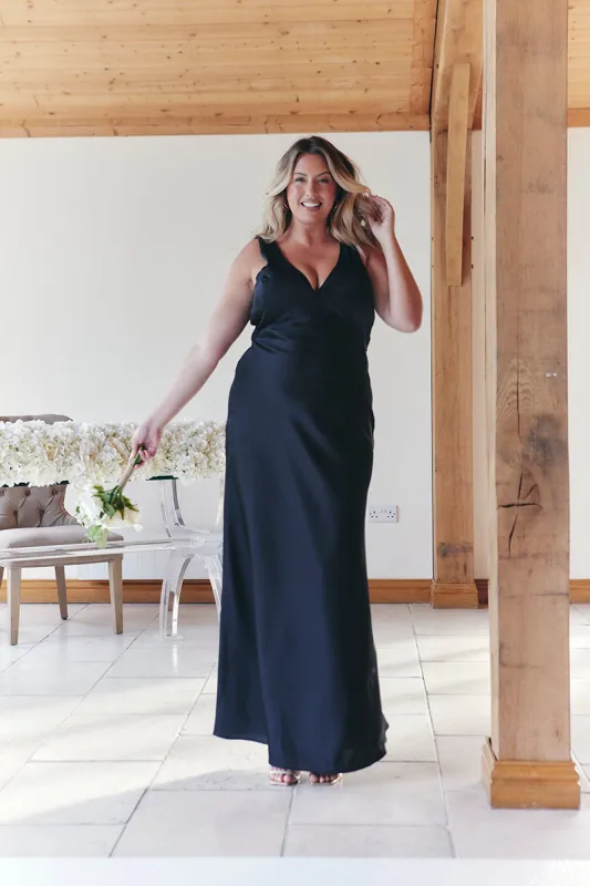 Black Satin Twist Back Maxi Dress made by In the style