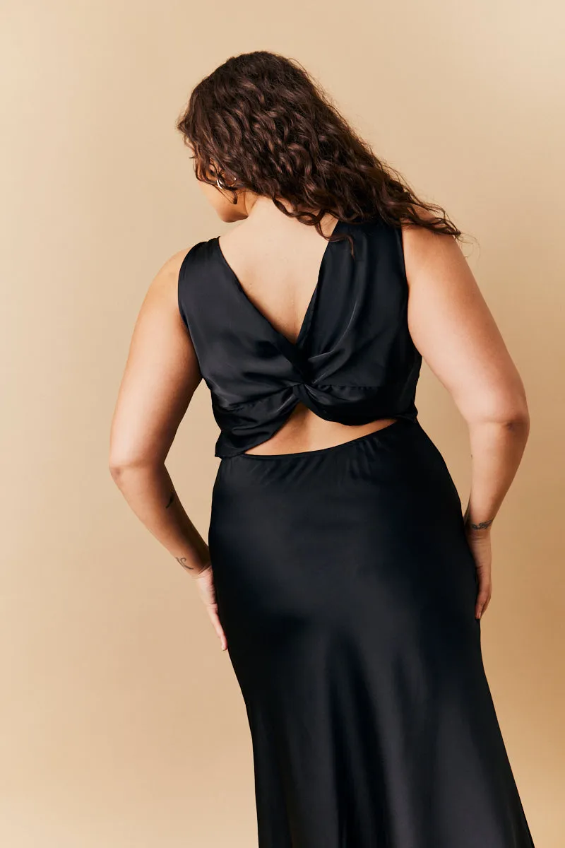 Black Satin Twist Back Maxi Dress sold by Chi Chi London product image thumbnail 5