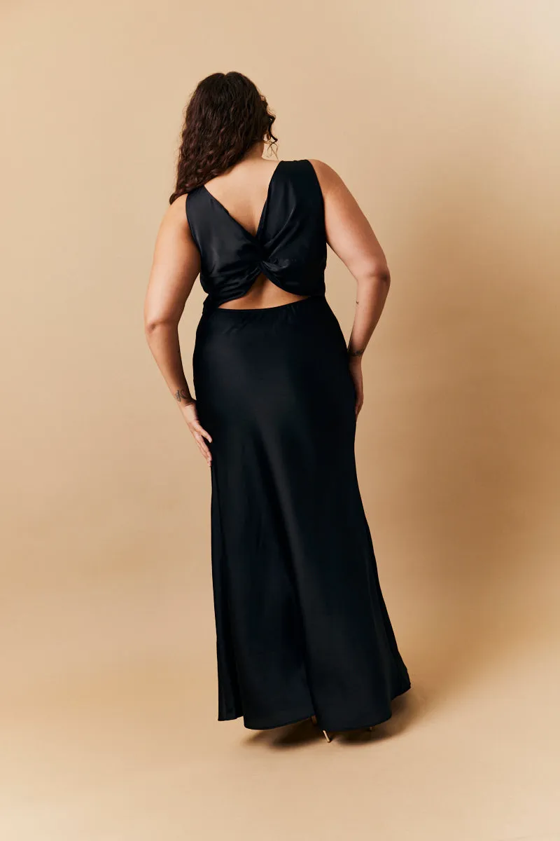 Black Satin Twist Back Maxi Dress sold by Chi Chi London product image thumbnail 3