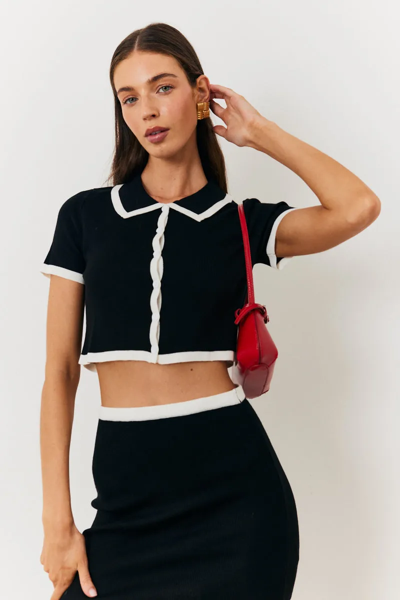 Contrast Piping Knit Co Ord Crop Top sold by Chi Chi London