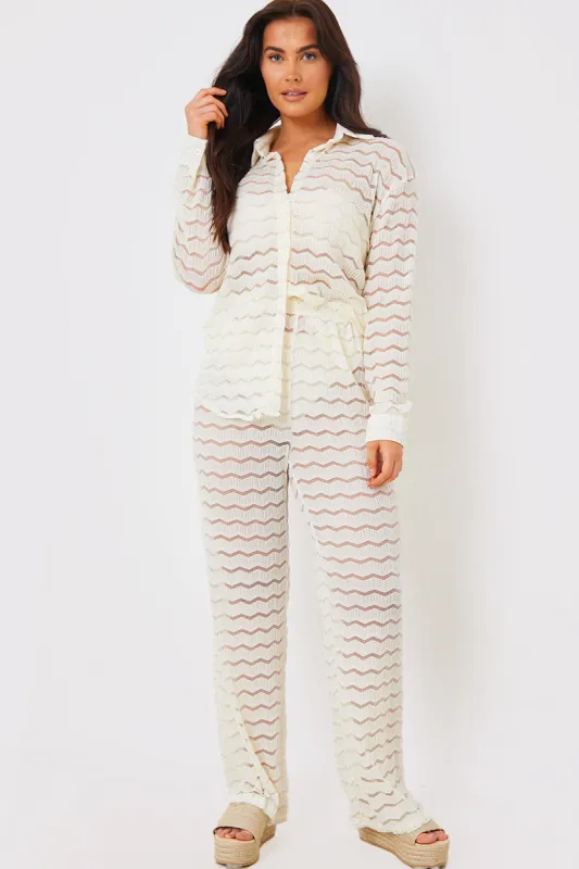 Sheered Chevron Wide Leg Trousers made by In the style