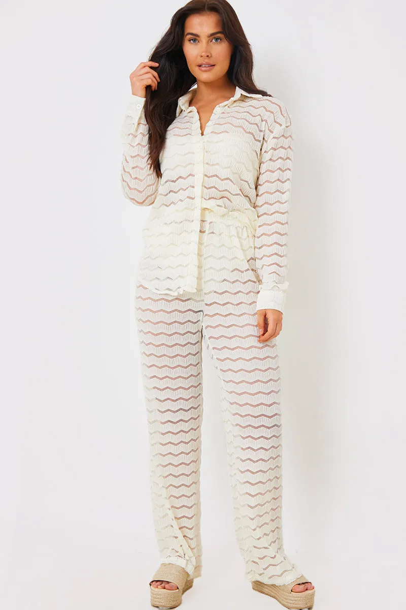 Sheered Chevron Wide Leg Trousers sold by Chi Chi London