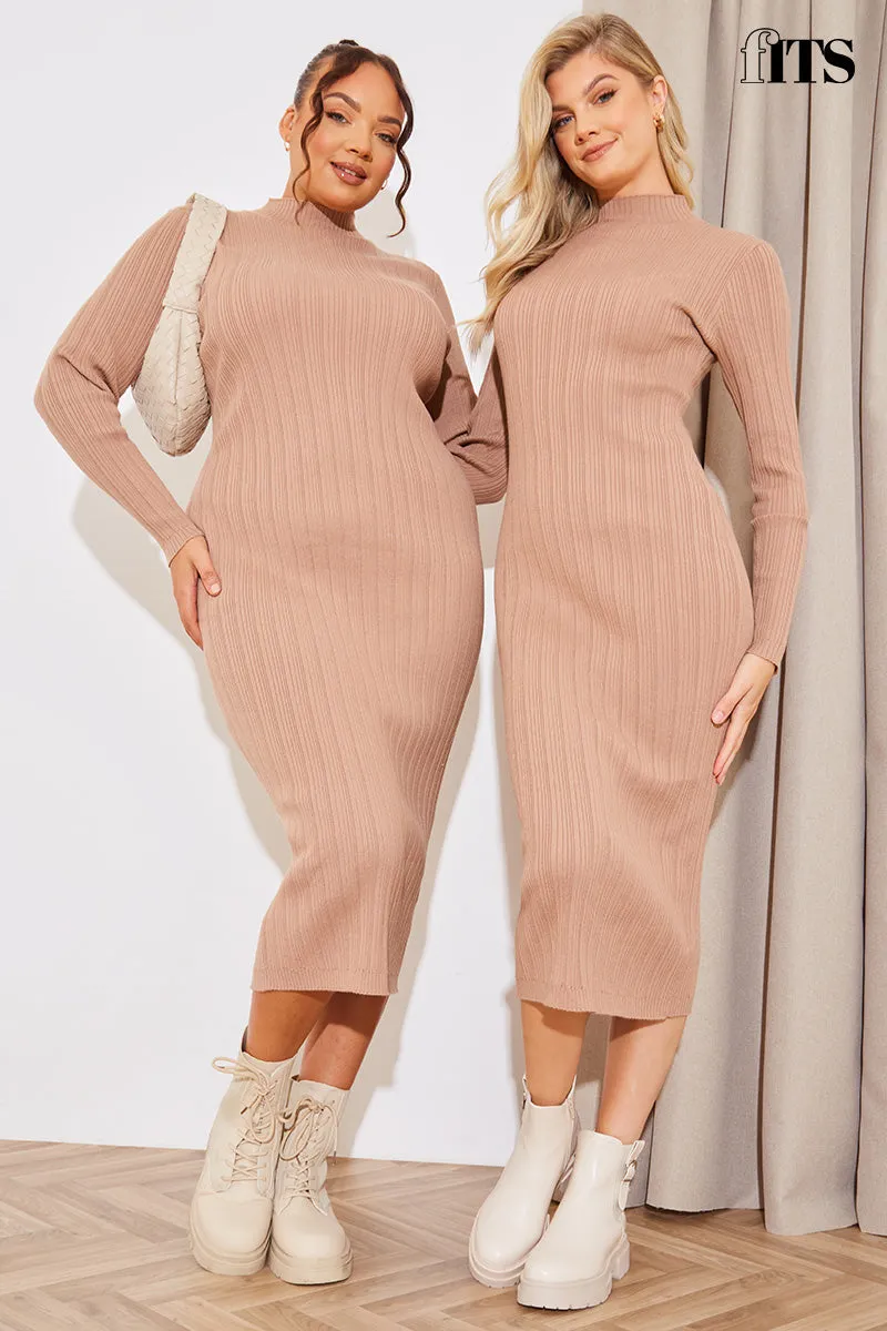 High Neck Variegated Rib Knit Midi Dress sold by Chi Chi London