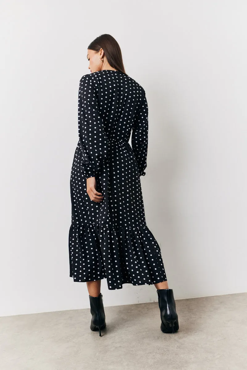 Black and White Polka Dot Frill Detail Midaxi Dress sold by Chi Chi London product image thumbnail 3