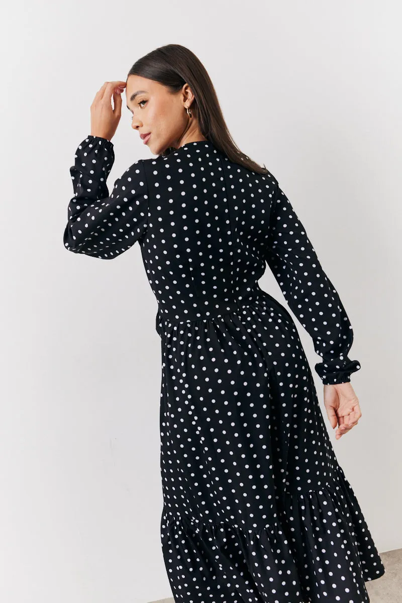 Black and White Polka Dot Frill Detail Midaxi Dress sold by Chi Chi London product image thumbnail 4