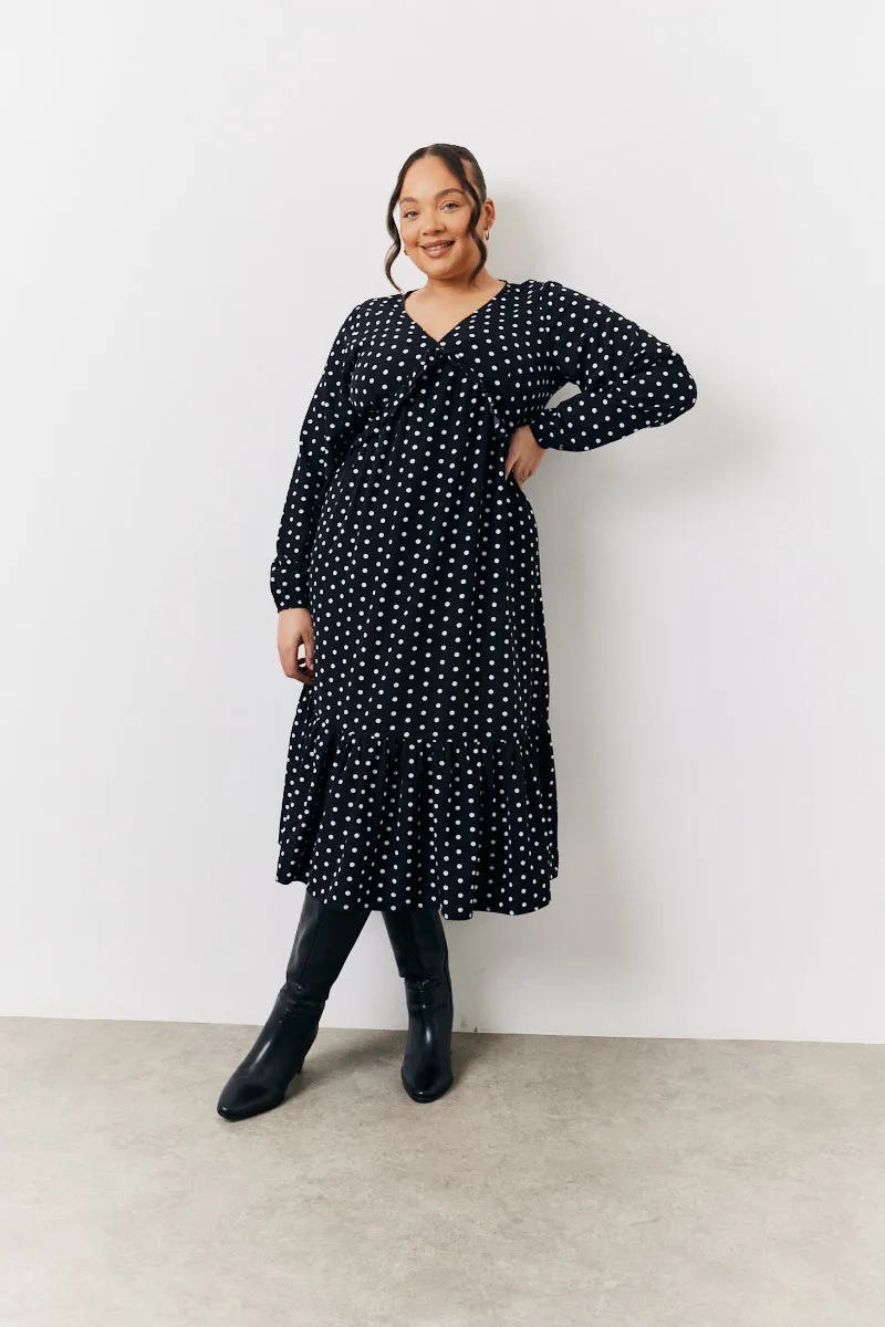 Black and White Polka Dot Frill Detail Midaxi Dress sold by Chi Chi London product image thumbnail 5