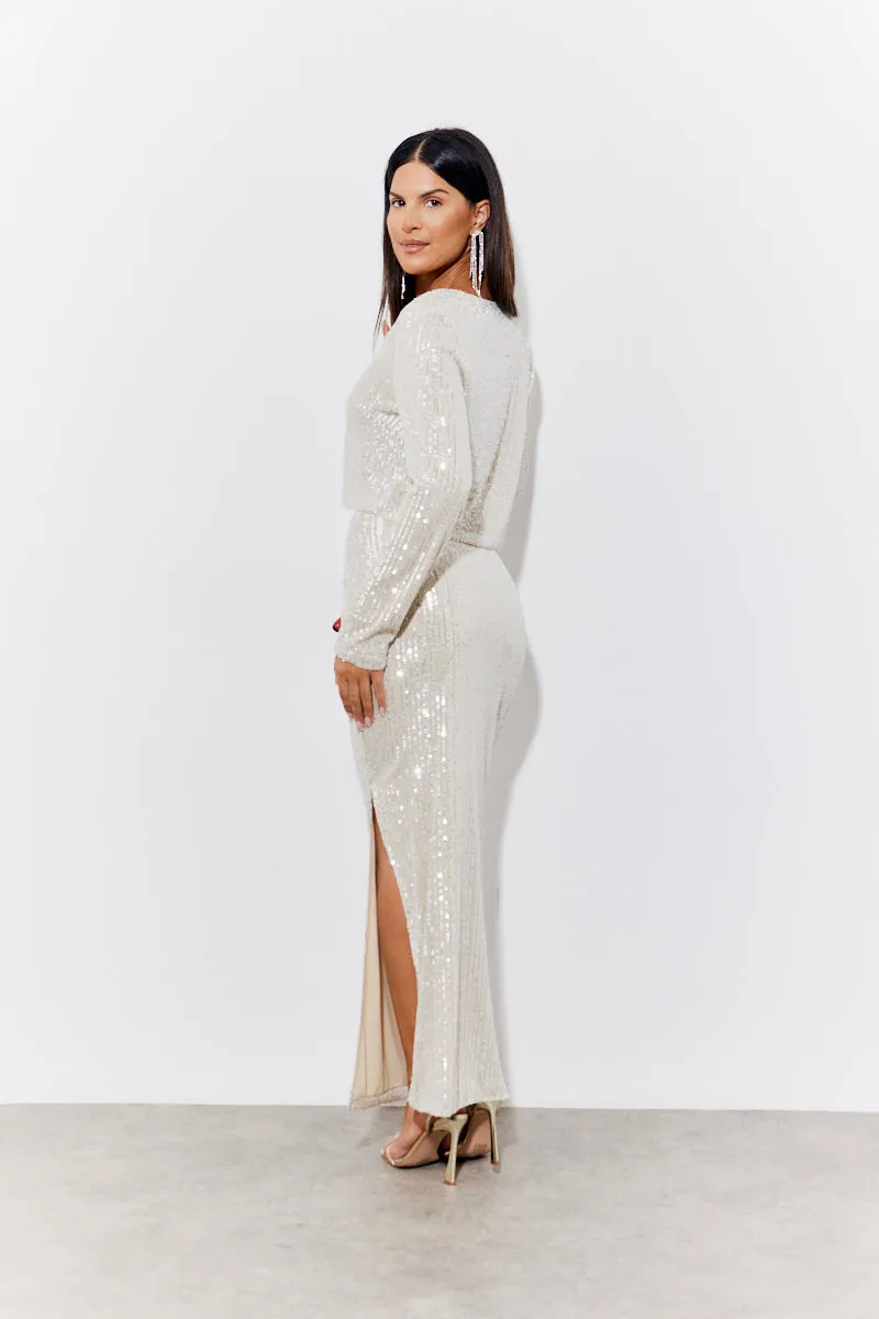 Gold Sequin Slit Detail Midi Skirt sold by Chi Chi London product image thumbnail 3