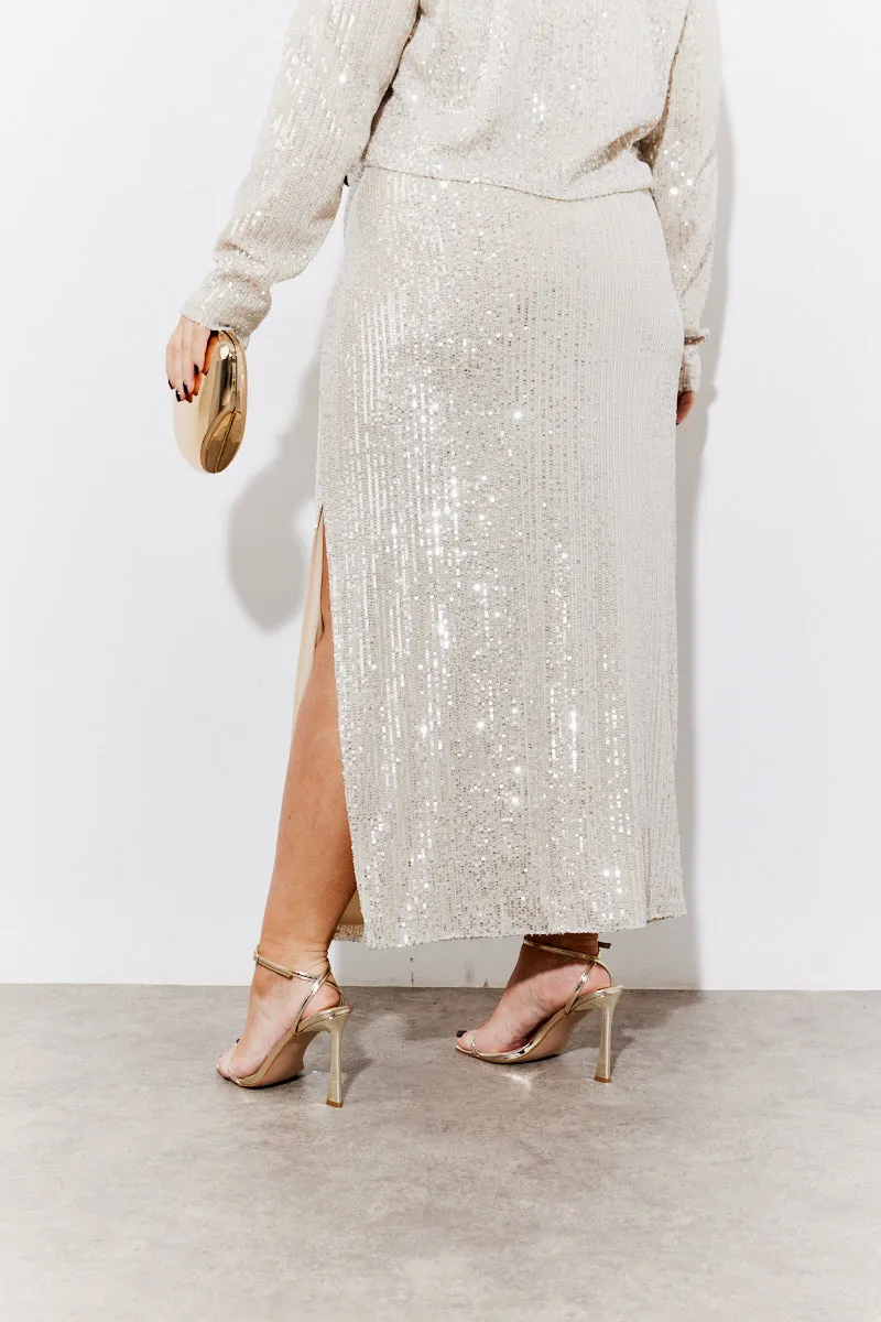 Gold Sequin Slit Detail Midi Skirt sold by Chi Chi London product image thumbnail 4