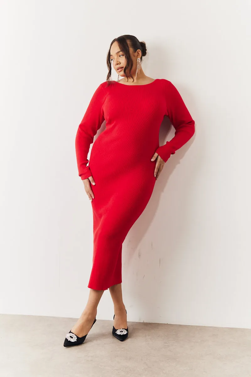 Red Bow Back Knitted Midaxi Dress sold by Chi Chi London product image thumbnail 4