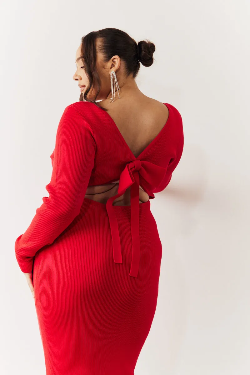 Red Bow Back Knitted Midaxi Dress sold by Chi Chi London product image thumbnail 5