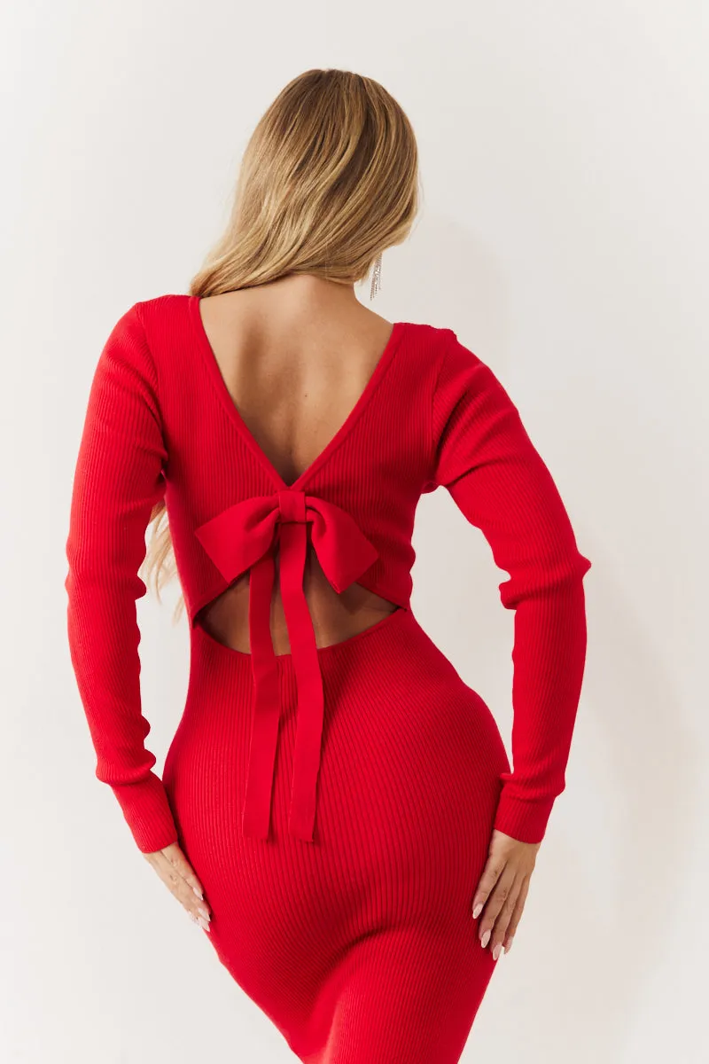 Red Bow Back Knitted Midaxi Dress sold by Chi Chi London product image thumbnail 2