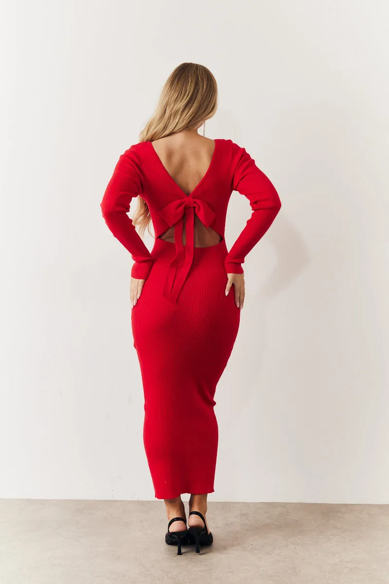 Red Bow Back Knitted Midaxi Dress sold by Chi Chi London product image thumbnail 3