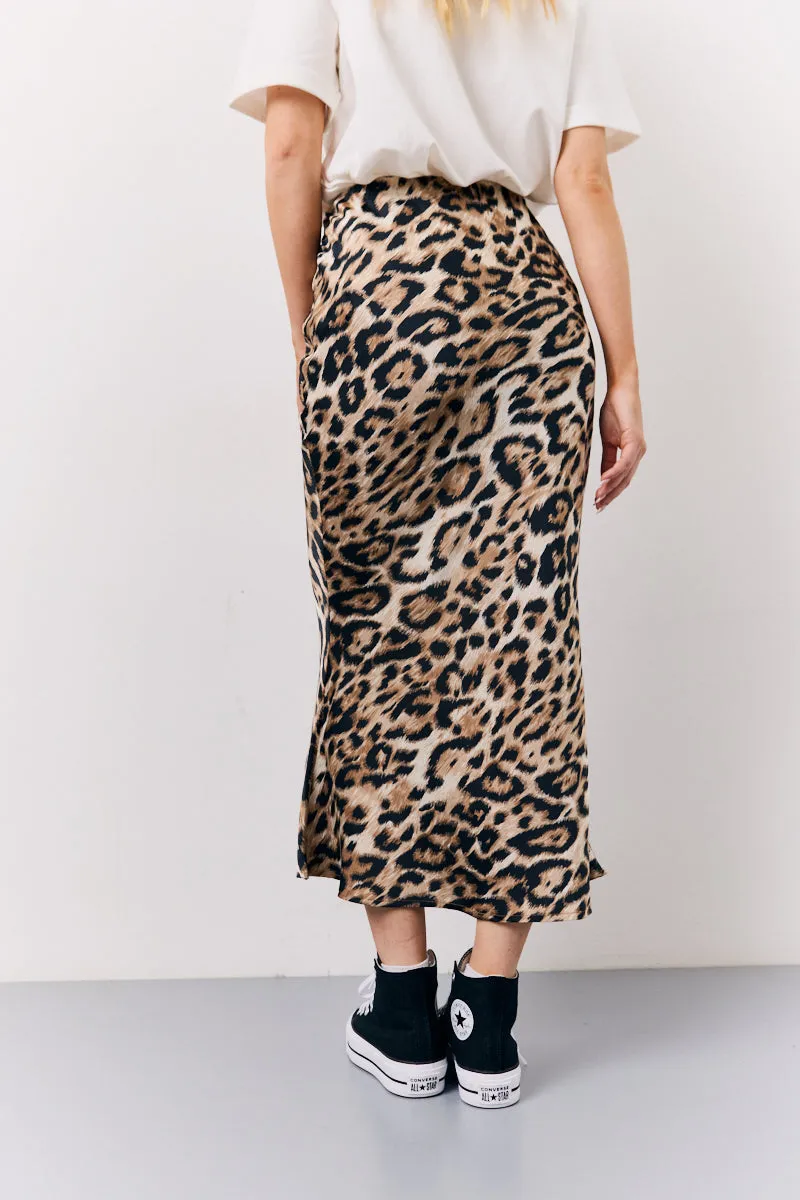 Brown Leopard Print Satin Midaxi Skirt sold by Chi Chi London product image thumbnail 3