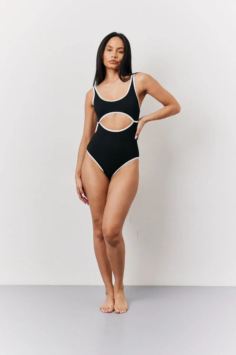 Black Ribbed Contrast Binding Cut Out Swimsuit sold by Chi Chi London product image thumbnail 2