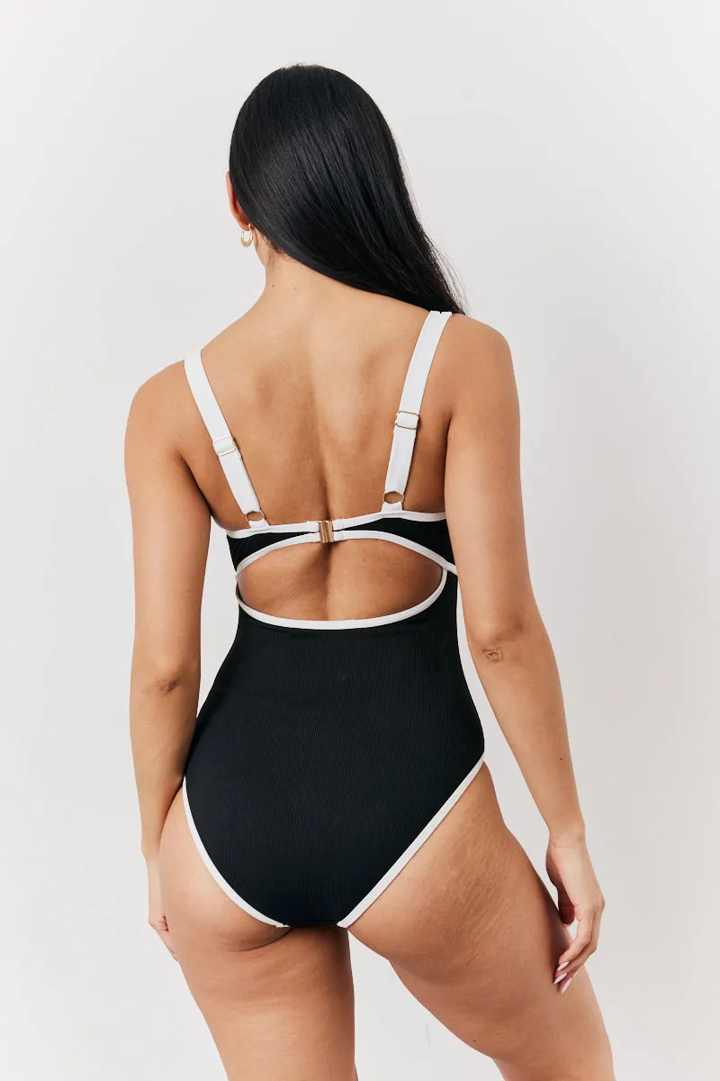 Black Ribbed Contrast Binding Cut Out Swimsuit sold by Chi Chi London product image thumbnail 3