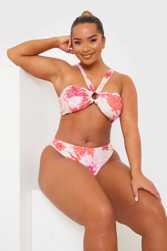 Floral Print Multiway Strap Ring Detail Bikini Top made by In the style